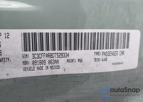 2013 Fiat 500 Pop z USA, uszkodzony, nr VIN 3C3CFFAR8DT529334